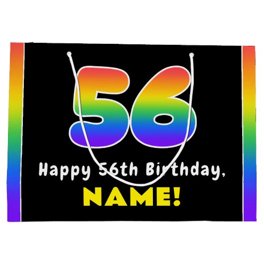 56e verjaardag: kleurrijke regenboog # 56, Naam va Groot Cadeauzakje (Achterkant)