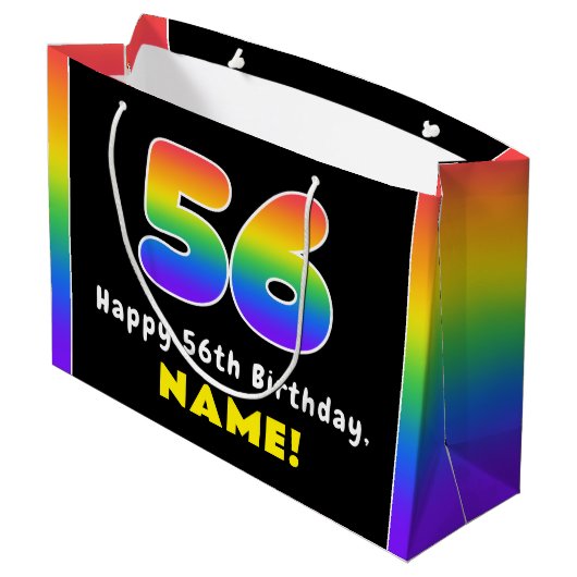 56e verjaardag: kleurrijke regenboog # 56, Naam va Groot Cadeauzakje (Achterkant Gekanteld)