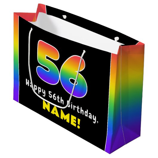 56e verjaardag: kleurrijke regenboog # 56, Naam va Groot Cadeauzakje (Voorkant Gekanteld)
