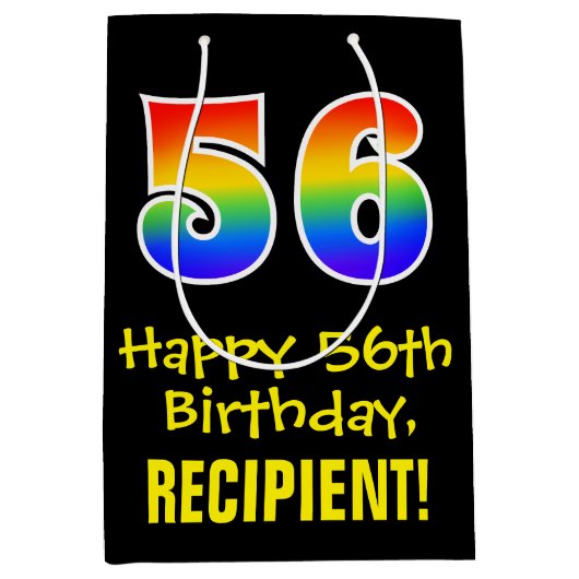 56e verjaardag: Leuk, Vet, Kleurrijk, Regenboog "5 Medium Cadeauzakje (Voorkant)