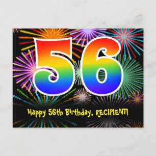 56e Verjaardag – Leuk Vuurwerk Patroon + Regenboog Briefkaart