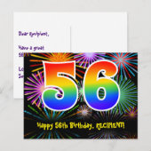 56e Verjaardag – Leuk Vuurwerkpatroon + Regenboog  Briefkaart (Voorkant / Achterkant)