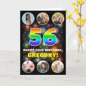 56e verjaardag: Leuke regenboog #, Aangepaste naam Kaart (Gele Bloem)