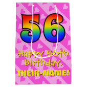 56e verjaardag: Leuke roze harten strepen; Regenbo Medium Cadeauzakje (Achterkant)