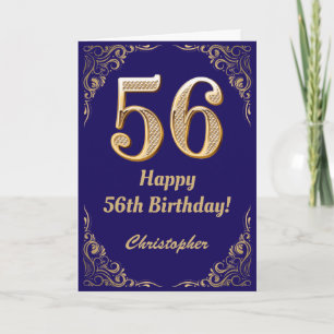 56e verjaardag marinenblauw en goudglitter Lijst Kaart