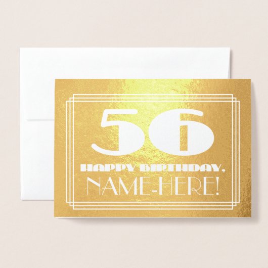 56e verjaardag: naam + Art Deco geïnspireerd look  Folie Kaarten (Voorkant met envelop)