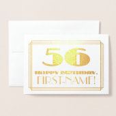56e verjaardag; naam + Art Deco geïnspireerd look Folie Kaarten (Voorkant met envelop)