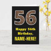 56e verjaardag: Naam, Faux Wood Grain Patroon "56" Kaart (Gele Bloem)