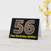 56e verjaardag: Naam + Faux Wood Grain Patroon "56 Kaart (Gele Bloem)