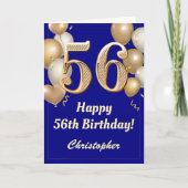 56e verjaardag Navy Blue en Gold Balloons Confetti Kaart (Voorkant)