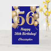 56e verjaardag Navy Blue en Gold Balloons Confetti Kaart (Gele Bloem)
