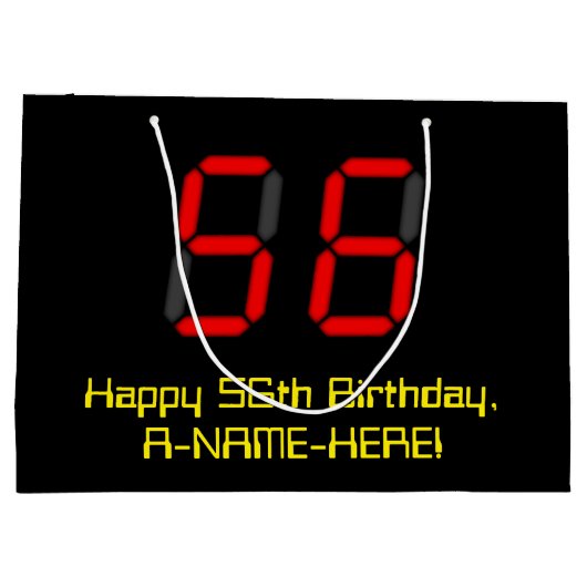 56e verjaardag: Red Digital Clock Style "56" + naa Groot Cadeauzakje (Achterkant)