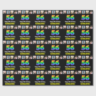 56e verjaardag: Regenboog "56"; Aangepaste foto's  Cadeaupapier