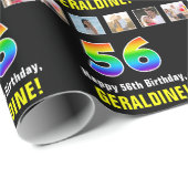 56e verjaardag: Regenboog "56"; Aangepaste foto's  Cadeaupapier (Rol Hoek)