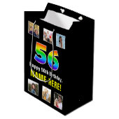 56e verjaardag: Regenboog "56", aangepaste foto's Medium Cadeauzakje (Voorkant Gekanteld)