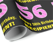 56e verjaardag: Roze strepen en hart "56" + naam Cadeaupapier (Rol Hoek)