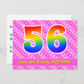56e verjaardag: roze strepen & harten, regenboog 5 briefkaart (Voorkant / Achterkant)