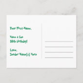 56e verjaardag: roze strepen & harten, regenboog 5 briefkaart (Achterkant)