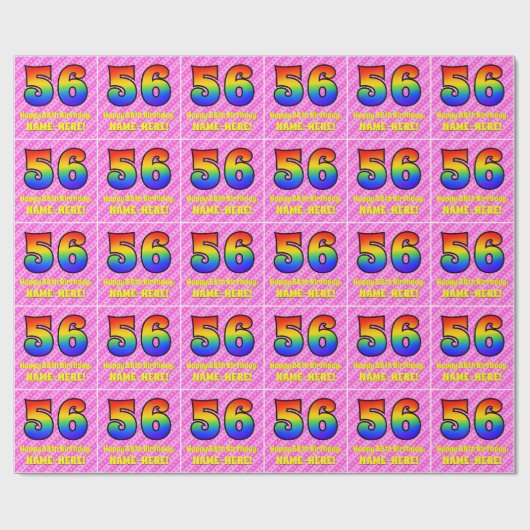 56e verjaardag: roze strepen & harten, regenboog # cadeaupapier (Vlak)