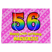 56e verjaardag: roze strepen & harten, regenboog # groot cadeauzakje (Voorkant)