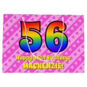 56e verjaardag: roze strepen & harten, regenboog # groot cadeauzakje (Achterkant)