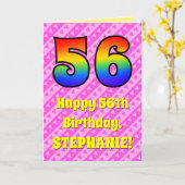 56e verjaardag: roze strepen & harten, regenboog # kaart (Gele Bloem)