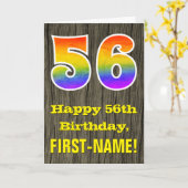 56e verjaardag: Rustieke Faux Wood Look, Regenboog Kaart (Gele Bloem)