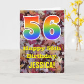 56e verjaardag; rustieke herfstbladeren; regenboog kaart (Gele Bloem)