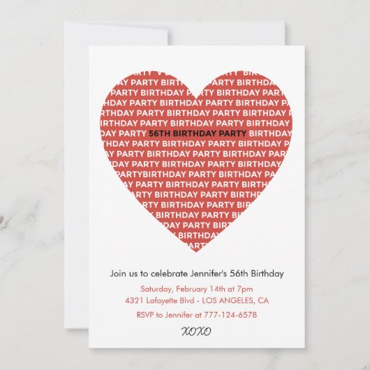 56e verjaardag uitnodiging Meisje xoxo lieverd (Voorkant)