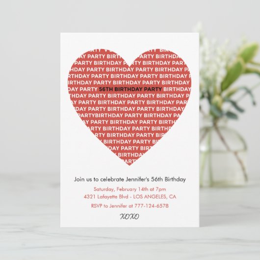 56e verjaardag uitnodiging Meisje xoxo lieverd (Staand voorkant)