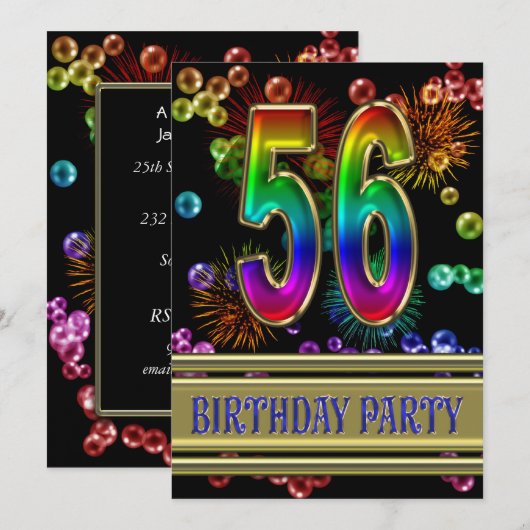 56e verjaardag Uitnodiging met bellen (Voorkant / Achterkant)