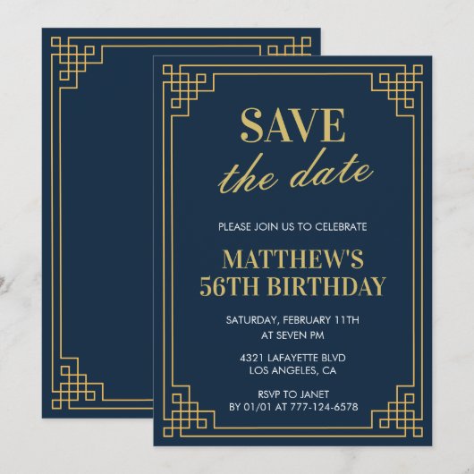 56e verjaardag uitnodigingen Mannen Save the date (Voorkant / Achterkant)