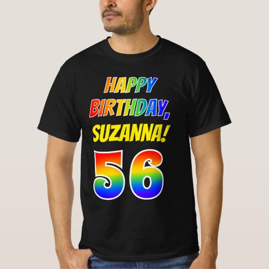 56e verjaardag — vet, leuk, regenboog 56, aangepas t-shirt (Voorkant)