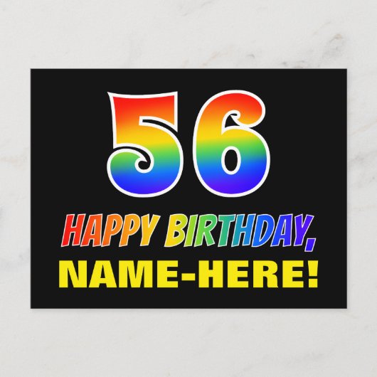 56e verjaardag: Vet, Vun, eenvoudig, regenboog 56 Briefkaart (Voorkant)