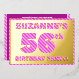 56e verjaardag — Vet, vuurtje, roze band # 56 Folie Uitnodiging