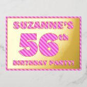 56e verjaardag — Vet, vuurtje, roze band # 56 Folie Uitnodiging (Voorkant)