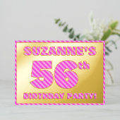 56e verjaardag — Vet, vuurtje, roze band # 56 Folie Uitnodiging (Staand Voorkant)