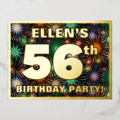 56e verjaardag: Vette, kleurrijke Fireworks-look Folie Uitnodiging Briefkaart (Voorkant)