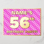 56e verjaardag — vuurroze harten en strips folie uitnodiging (Voorkant)