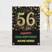 56e verjaardag Vuurwerk Regenboog Goud Fijne verja Kaart (Gele Bloem)