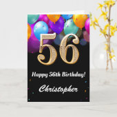 56e verjaardag zwarte en goudkleurige ballonnen kaart (Gele Bloem)