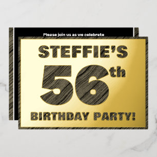 56e Verjaardagsfeest — Koutige, Nep Houtnerf Tekst Folie Uitnodiging