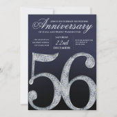 56ste jubileum diamant zilver marineblauw modern kaart (Voorkant)