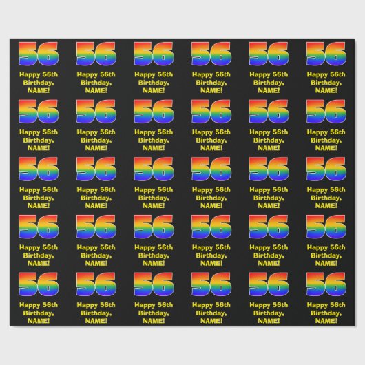 56ste verjaardag: Leuke, kleurrijke regenboog geïn Cadeaupapier (Zoom)