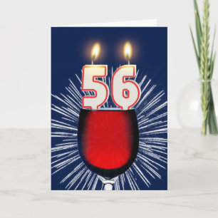 56ste verjaardag met wijn en kaarsen kaart