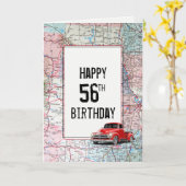 56ste verjaardag Rode Retro Truck op kaart (Gele Bloem)