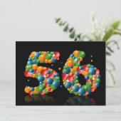 56ste verjaardagsfeest, met bubbels en ballen kaart (Staand voorkant)