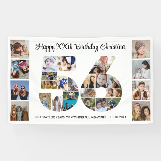 56ste verjaardagsfeest Nummer 56 Fotocollage Spandoek (Horizontaal)
