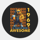56th Birthday Bear Legends December 1969 56 Years Ronde Sticker (Voorkant)