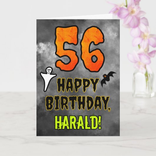 56th Birthday: Eerie Halloween Theme + Custom Name Kaart (Orchidee)